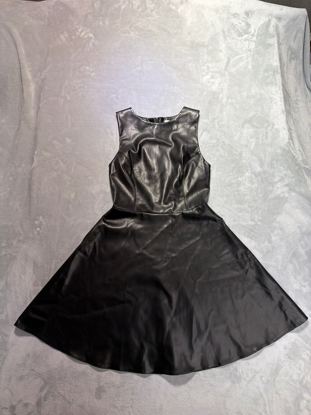 Susana Monaco Black Faux Leather Fit Flare Mini Dress Sleeveless Skater Small